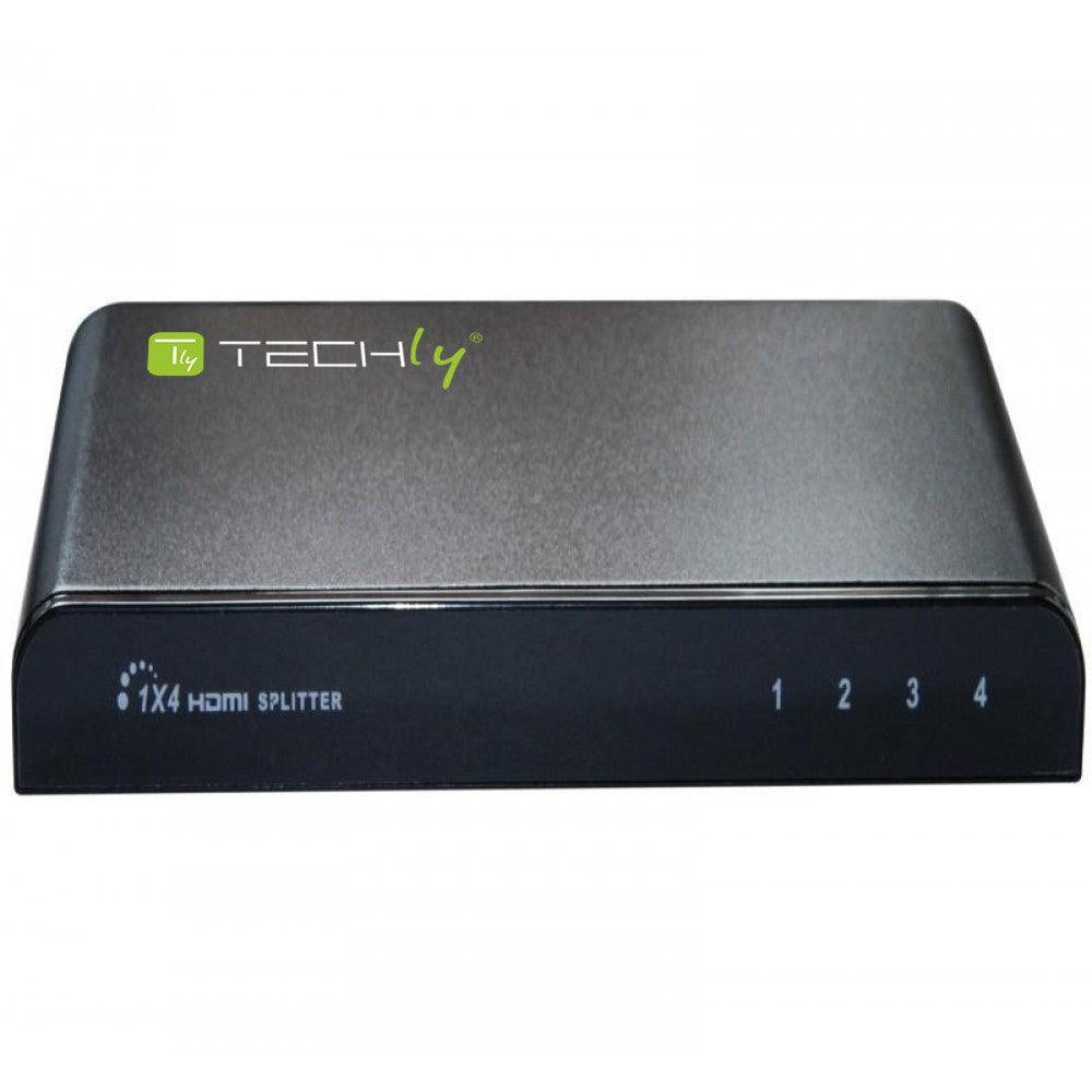 TECHLY SPLITTER HDMI 4K UHD 3D 4 VIE IN METALLO CON ALIMENTATORE - TechSoundSystem.com