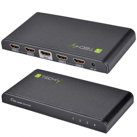 TECHLY SPLITTER HDMI 4K UHD 3D 4 VIE IN METALLO CON ALIMENTATORE - TechSoundSystem.com