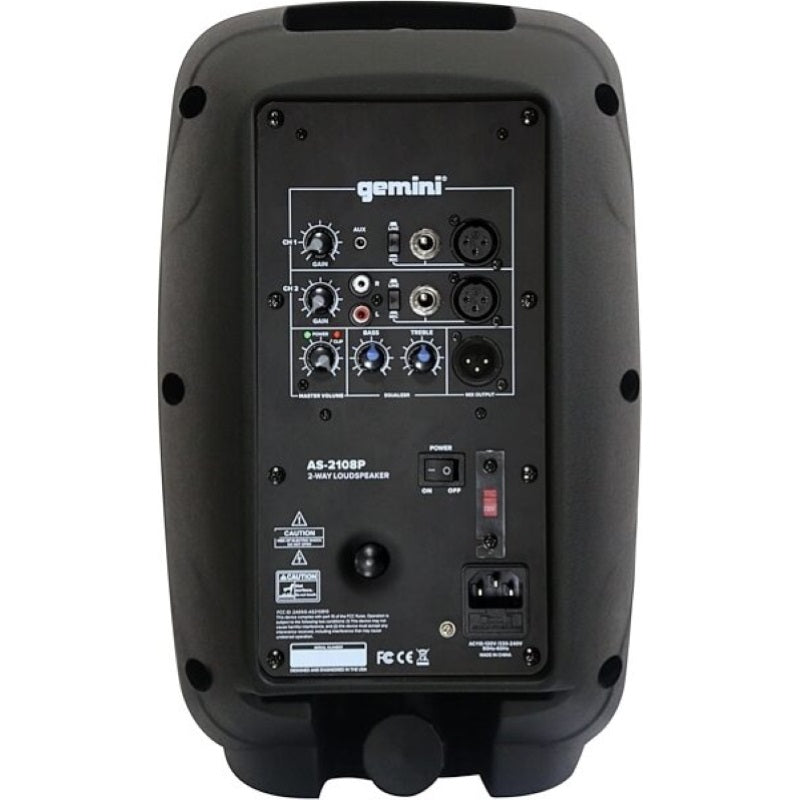 GEMINI AS2108P CASSA ATTIVA 2 VIE 500W PICCO WOOFER 8" 2CANALI EQ2 BANDE - TechSoundSystem.com