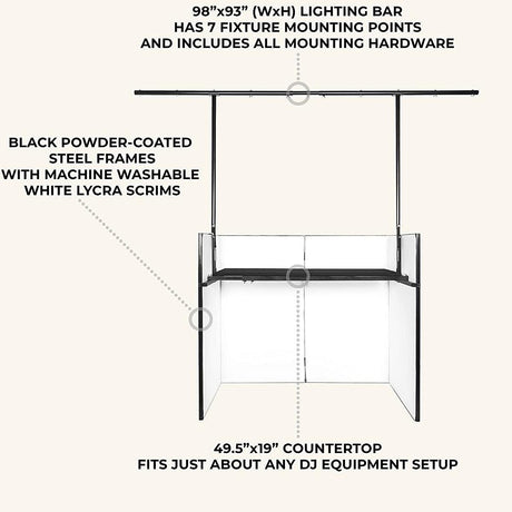 EXTREME TDJ01 DJ STATION DESK TAVOLO PER DJ CONSOLLE REGIA 125x48CM E BARRA 248CM CON TESSUTO LYCRA - TechSoundSystem.com
