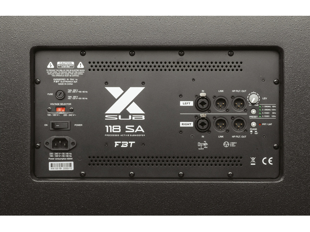 FBT X-SUB 118SA SUBWOOFER ATTIVO 18" 1200 WATT - TechSoundSystem.com