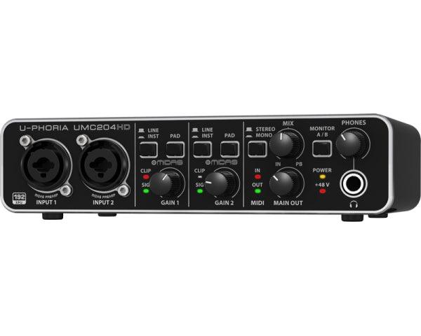 BEHRINGER UMC204HD INTERFACCIA AUDIO 2X4 SCHEDA AUDIO MIDI USB 2 IN 4 OUT 24 BIT 192 KHZ 2 PREAMPLIFICATORI MICROFONICI MIDAS PHANTOM POWER +48V EX-DEMO - TechSoundSystem.com