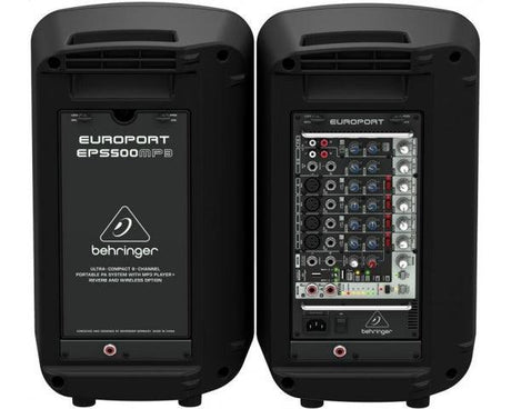 BEHRINGER EPS500MP3 IMPIANTO AUDIO 2 CASSE 500 WATT + MIXER 8 CANALI INTEGRATO CON LETTORE MP3/USB E WIRELESS READY - TechSoundSystem.com