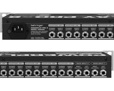 BEHRINGER HA8000-V2 POWERPLAY-PRO AMPLIFICATORE CUFFIE 8 CANALI NUOVA VERSIONE BASSO RUMORE E CONSUMO MAGGIORE RISPOSTA - TechSoundSystem.com