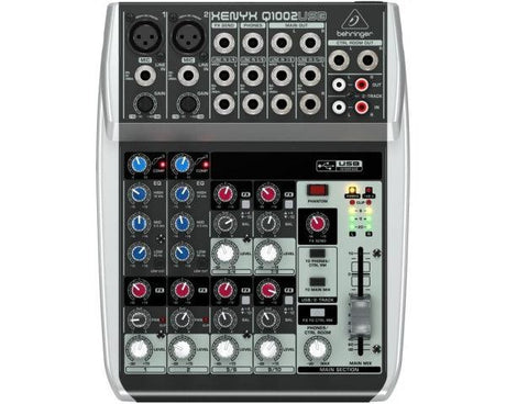 BEHRINGER XENYX Q1002-USB MIXER 10 INGRESSI 2 COMPRESSORI PHANTOM POWER +48V INTERFACCIA AUDIO USB - TechSoundSystem.com