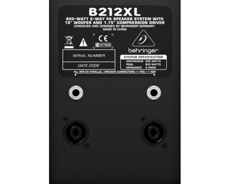 BEHRINGER B212XL EUROLIVE CASSA PASSIVA 2 VIE WOOFER 12" DRIVER TITANIO 1,75" 800 WATT 8 OHM - TechSoundSystem.com