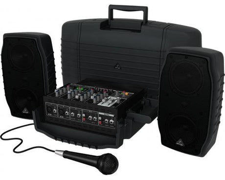 BEHRINGER PPA200 SISTEMA PORTATILE COMPATTO 5 CANALI 150 WATT CASSE + MIXER + MICROFONO +CAVI - TechSoundSystem.com