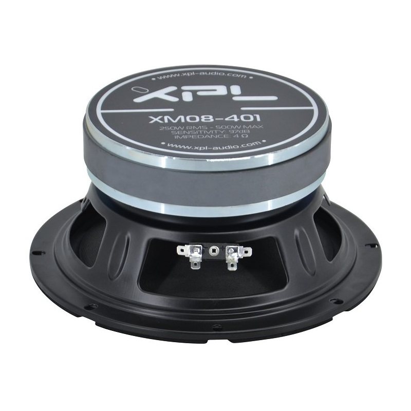 XPL XM08-401 - Midwoofer 8" XPL Alta Efficenza 4ohm, 250W RMS, 97dB - Ogiva in Alluminio