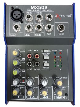 EXTREME MX502 MIXER 3 CANALI COMPATTO PER LIVE PHANTOM POWER +48V + CD TAPE IN E OUT
