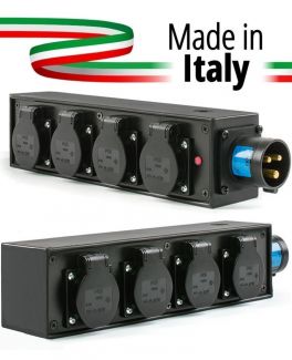 POWER-BOX NERO CIABATTA ALIMENTAZIONE PALCO MADE IN ITALY SPIA RETE INGRESSO SPINA 16A 3P 4-USCITE SHUKO 16AMP 3P IP54 - 1 - Techsoundsystem.com