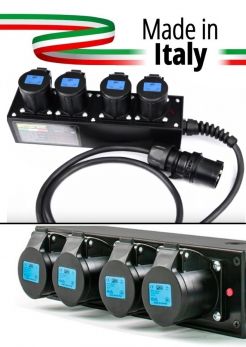 POWER-BOX NERO CIABATTA ALIMENTAZIONE PALCO MADE IN ITALY SPIA RETE INGRESSO SPINA VOLANTE 16A 3P+N+T USCITE 4 X 16A - 1 - Techsoundsystem.com