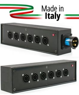 POWER-BOX NERO CIABATTA ALIMENTAZIONE PALCO POWERCON MADE IN ITALY SPIA RETE INGRESSO 16A 3P USCITE 6 POWERCON TRUE1 16A - 1 - Techsoundsystem.com