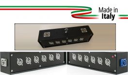 POWER-BOX NERO DA TRUSS CIABATTA ALIMENTAZIONE PALCO POWERCON MADE IN ITALY SPIA RETE INGRESSO 20A NEUTRIK POWER-IN BLUE 6 20AMP POWER-OUT GREY + LOOP - 1 - Techsoundsystem.com