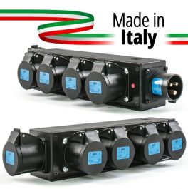 POWER-BOX NERO CIABATTA ALIMENTAZIONE PALCO MADE IN ITALY SPIA RETE INGRESSO SPINA 16A 3P USCITE 5 PRESE 16A 3P+N+T - 1 - Techsoundsystem.com