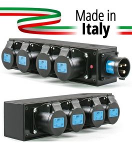 POWER-BOX NERO CIABATTA ALIMENTAZIONE PALCO MADE IN ITALY SPIA RETE INGRESSO SPINA 16A 3P+N+T USCITE 4 X 16A - 1 - Techsoundsystem.com