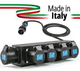 POWER-BOX NERO CIABATTA ALIMENTAZIONE PALCO MADE IN ITALY SPIA RETE INGRESSO SPINA VOLANTE 16A 3P USCITE 5 PRESE 16A 3P+N+T - 1 - Techsoundsystem.com